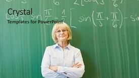  Presentation with math teacher - PPT theme having senior woman as math teacher background and a seafoam green colored foreground