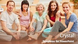  Presentation with fitness for senior citizens - Theme having senior woman at fitness center background and a  colored foreground