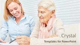  Presentation with contract - Slide deck having senior-woman-at-meeting background and a lemonade colored foreground