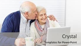 Presentation with elderly - Cool new theme with senior woman at the computer backdrop and a light gray colored foreground