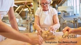 Presentation with experience - Presentation design featuring senior-woman-baker-with-experience background and a coral colored foreground