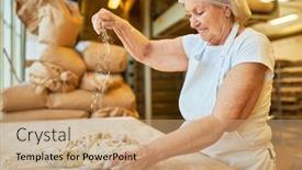  Presentation with experience - Presentation theme with senior-woman-baker-with-experience background and a coral colored foreground