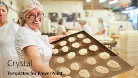  Presentation with yeast - Theme consisting of senior-woman-baker-with-experience background and a coral colored foreground