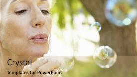  Presentation with blowing leaves - Slide deck consisting of senior woman blowing bubbles outdoors background and a coral colored foreground