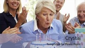 Presentation with party candles - Theme consisting of senior woman blows out birthday background and a light blue colored foreground
