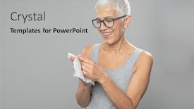  Presentation with infectious diseases - Cool new slide deck with senior-woman-cleaning-hands backdrop and a light gray colored foreground