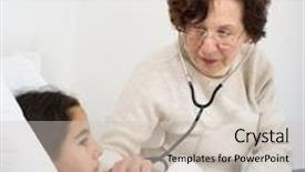  Presentation with woman child - Presentation theme featuring woman doctor checking child penitent background and a soft green colored foreground