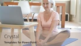  Presentation with senior fitness - Slide deck having senior-woman-doing-fitness-exercises background and a coral colored foreground