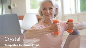  Presentation with virtual class - Beautiful PPT theme featuring senior-woman-doing-fitness-exercises backdrop and a coral colored foreground