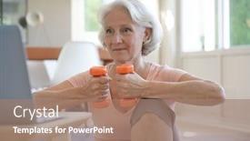 Presentation with virtual class - Audience pleasing slide deck consisting of senior-woman-doing-fitness-exercises backdrop and a coral colored foreground