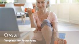  Presentation with virtual class - Slide set enhanced with senior-woman-doing-fitness-exercises background and a coral colored foreground