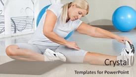  Presentation with senior fitness - Audience pleasing PPT theme consisting of senior woman doing fitness exercises backdrop and a  colored foreground