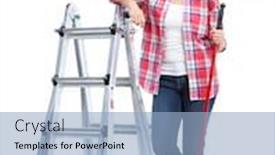  Presentation with home renovation - PPT theme having senior woman doing renovation at home painter background and a light blue colored foreground
