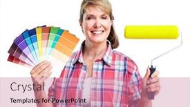  Presentation with home renovation - Amazing presentation design having senior woman doing renovation at home painter backdrop and a coral colored foreground
