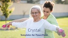  Presentation with sport cars - Presentation theme with senior-woman-doing-sport background and a sky blue colored foreground