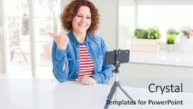  Presentation with video woodland - Colorful presentation design enhanced with senior woman doing video chat backdrop and a  colored foreground