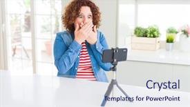  Presentation with woman covering man mouth hand - Beautiful slides featuring senior woman doing video chat backdrop and a  colored foreground