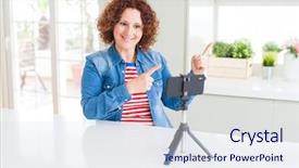  Presentation with helping others two hands woman - Slides having senior woman doing video chat background and a  colored foreground