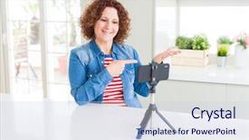  Presentation with chat - Presentation design having senior woman doing video chat background and a  colored foreground