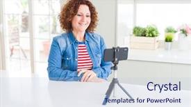  Presentation with video transmission - PPT theme featuring senior woman doing video chat background and a lemonade colored foreground