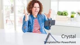  Presentation with chit chat vti - Presentation theme with senior woman doing video chat background and a  colored foreground