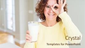  Presentation with drinking glass - Presentation design enhanced with senior woman drinking a glass background and a  colored foreground