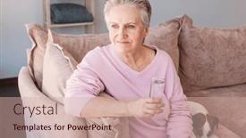  Presentation with healthy habit - PPT theme with senior-woman-drinking-pure-water background and a coral colored foreground