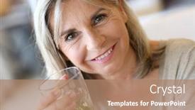  Presentation with tea - Presentation design with senior-woman-drinking-verbena-tea background and a coral colored foreground