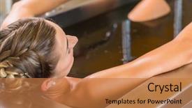  Presentation with alternative - Slides with senior woman enjoying mud bath background and a coral colored foreground