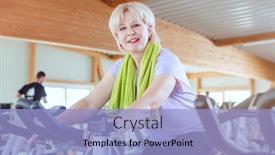  Presentation with senior fitness - Cool new slides with senior-woman-exercising-for-better backdrop and a light blue colored foreground