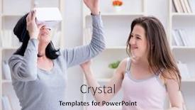  Presentation with virtual reality - Amazing PPT theme having senior-woman-experiencing-virtual-reality backdrop and a light blue colored foreground