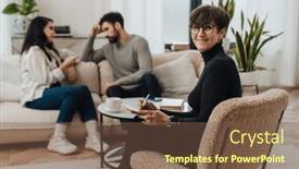  Presentation with family therapy - Presentation design featuring senior-woman-family-psychologist-wearing background and a tawny brown colored foreground