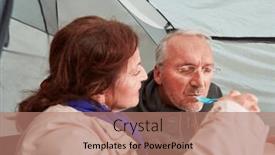  Presentation with tent - Presentation theme enhanced with senior-woman-feeding-lunch background and a  colored foreground