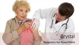  Presentation with vaccination - Slide set having senior woman getting a vaccination background and a coral colored foreground