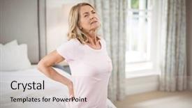  Presentation with kidneys pain or lower back - Presentation theme consisting of senior woman having back pain background and a soft green colored foreground