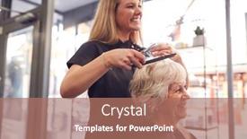  Presentation with hairdressing salon - Presentation design enhanced with senior-woman-having-hair-cut background and a coral colored foreground