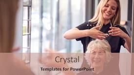  Presentation with salon - Presentation consisting of senior-woman-having-hair-cut background and a coral colored foreground