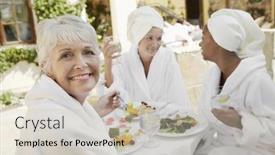  Presentation with healthy food - Cool new theme with senior-woman-having-healthy-food backdrop and a soft green colored foreground