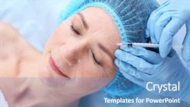  Presentation with acid - Theme consisting of senior woman having hyaluronic acid background and a teal colored foreground