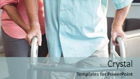  Presentation with helping - Theme having woman helping senior with walking background and a light blue colored foreground