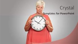  Presentation with gray - Cool new slides with senior-woman-holding-a-clock backdrop and a light gray colored foreground