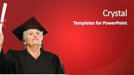  Presentation with certificate - Presentation theme consisting of senior woman holding graduation certificate background and a crimson colored foreground