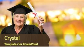  Presentation with certificate - Amazing PPT theme having senior woman holding graduation certificate backdrop and a tawny brown colored foreground