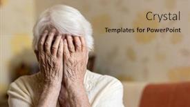  Presentation with despair - Beautiful presentation design featuring senior-woman-holding-head backdrop and a coral colored foreground