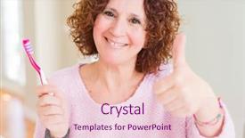  Presentation with work in clinic dental surgery - Presentation with senior woman holding pink toothbrush background and a lemonade colored foreground