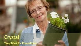  Presentation with role play woman and man - Cool new presentation theme with senior woman holding potted plant backdrop and a  colored foreground