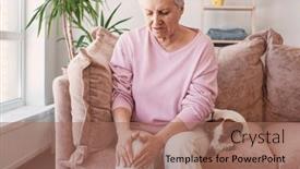  Presentation with knee-pain - Slides consisting of senior-woman-holding-the-knee and a coral colored foreground