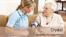  Presentation with blood pressure - Cool new presentation with senior woman ihaving blood pressure backdrop and a coral colored foreground