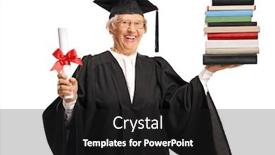 Presentation with graduation - Amazing PPT theme having senior-woman-in-a-graduation backdrop and a dark gray colored foreground