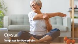  Presentation with laptop - Theme consisting of senior-woman-in-activewear-watching background and a tawny brown colored foreground